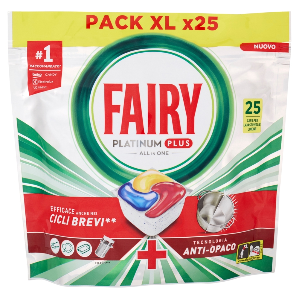 Fairy Pastiglie Lavastoviglie Platinum All in One, Detersivo Piatti Limone, 25 Capsule 388 g